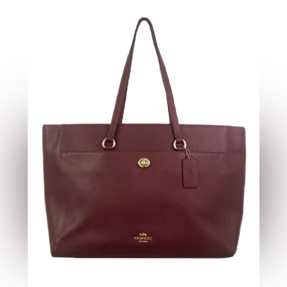 Coach Handbags - Coach Folio Leather Tote in Wine Turn Lock Shoulder Laptop Bag Rare Color 78246